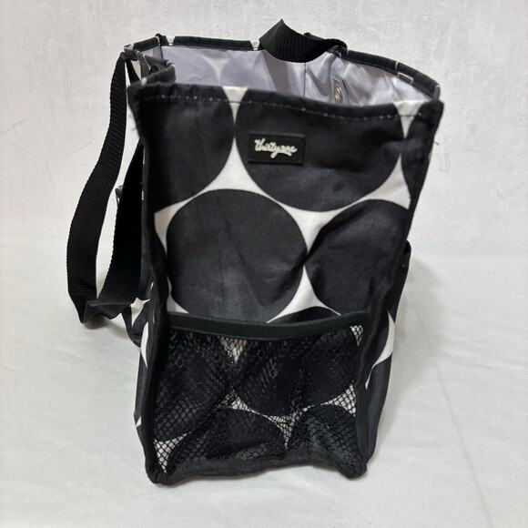 Thirty One Organizing Utility Tote 15 x 10 x 6 Pockets Black White Dots Circles - Picture 3 of 5